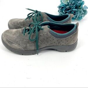 Women's Grey Suede Lace-Up Comfort Shoe with Teal Accents